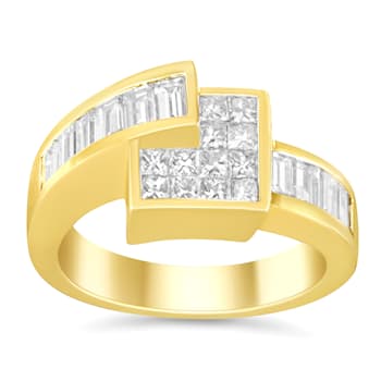 14K Yellow Gold 1 1/2ctw Channel-Set Mixed Cut Diamond Bypass Ring(G-H
Color, SI2-I1 Clarity)