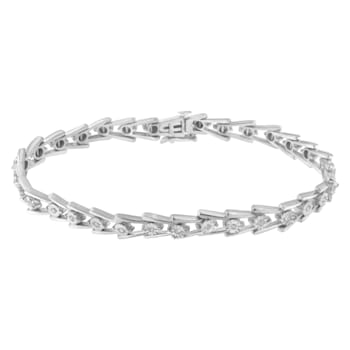 Sterling Silver .25ctw Miracle Set Diamond Sleek and Open "V"Bracelet