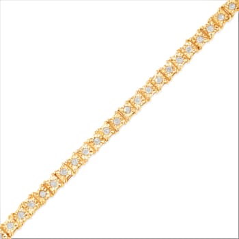 10K Yellow Gold Over Sterling Silver 1.0 Ctw Diamond Square Frame Tennis Bracelet