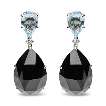 18K White Gold Onyx Pear and Blue Topaz Pear Gemstone with Diamond
Accent Teardrop Dangle Earrings