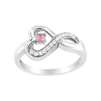 Sterling Silver Lab Created Pink Sapphire and Diamond Heart Ring (H-I
Color, SI1-SI2 Clarity)