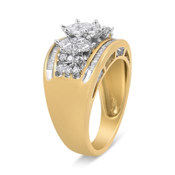 10K Two-tone 1 1/2ctw Pear Shaped 3 Stone Style Diamond Ring Band (H-I
Color, SI1-SI2 Clarity)