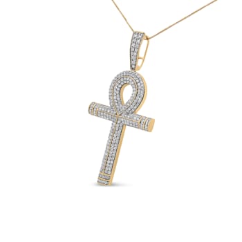 1.875ctw Round Diamond Ankh Cross 10K Yellow Gold Pendant
