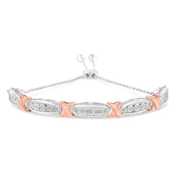 10K Two-Tone Gold Over Sterling Silver .25ctw Diamond X Bolo Bracelet
