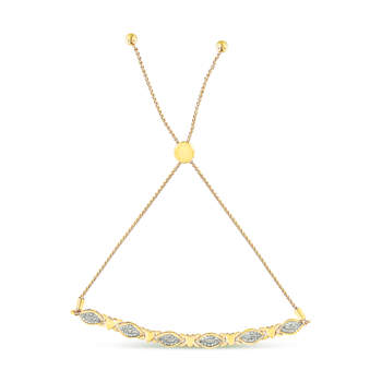 14K Yellow Gold Over Sterling Silver Diamond Accent Marquise Shape and
Heart Links Bolo Bracelet