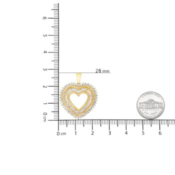 1.00ctw Round and Baguette Diamond Hearth 14K Yellow Gold Over Sterling
Silver Pendant with Chain