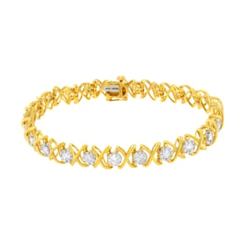 10K Yellow Gold Over Sterling Silver 2.0ctw Diamond "XOXO" Bracelet