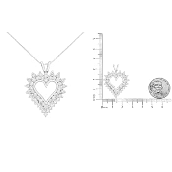 Sterling Silver 3.0ctw Round Diamond Cluster Heart 18" Pendant
w\chain(K-L Color, I1-I2 Clarity)