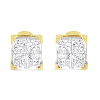 10K Yellow Gold 3/4ctw Invisible Set Princess-Cut Diamond Composite
Square Stud Earrings