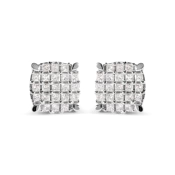 10K White Gold 3/4ctw Princess Diamond Composite Cushion Shape Stud Earrings