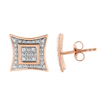 Diamond Accented 14K Rose Gold Over Sterling Silver Halo Stud Earrings