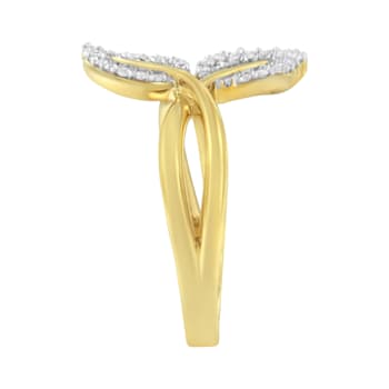 10K Yellow Gold 3/8ctw Round and Baguette-Cut Diamond Leaf Cocktail Ring
(I-J Color, I1-I2 Clarity)