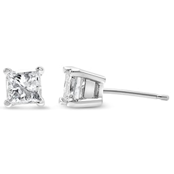 14K White Gold AGS Certified 1.0ctw Set Princess-Cut Solitaire Diamond
Push Back Stud Earrings