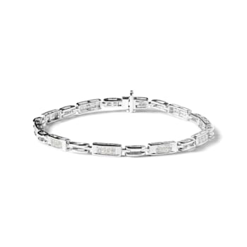 14K White Gold 1.0ctw Invisible Set Diamond Alternating Station and Link
Tennis Bracelet
