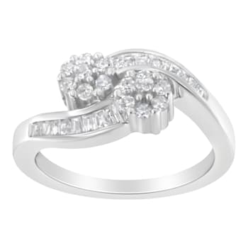 14K White Gold Round and Baguette Diamond Bypass Ring (1/2 cttw, H-I
Color, I1-I2 Clarity)