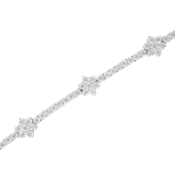 Sterling Silver 1.0 cttw Diamond Floral Station Tennis Bracelet (I-J,
I3) - 7.5"