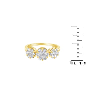 14K Yellow Gold 1-1/4ctw Diamond Three Round Floral Cluster Ring (H-I
Color, SI2-I1 Clarity)