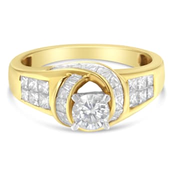 14K Yellow Gold Round, Baguette and Princess Cut Diamond Ring (1 1/8ctw,
H-I Color, SI2-I1 Clarity)