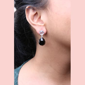 18K White Gold White Topaz and Pear Onyx Gemstone with Diamond Accent
Teardrop Dangle Earrings