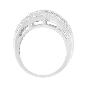 Sterling Silver 1.0ctw Channel Set Mixed Diamond Cross-over Bypass Ring
(I-J Color, I2-I3 Clarity)