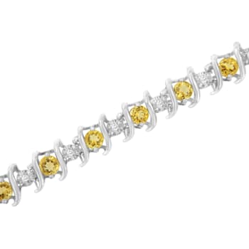 3.5 mm Lab Created Yellow Citrine and 1/6 ctw Diamond Rhodium Over
Sterling Silver Tennis Bracelet