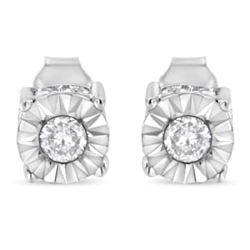 10K White Gold Over Sterling Silver 1/2ctw Miracle Set Diamond Stud Earring