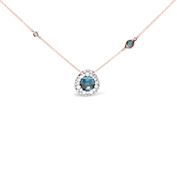 18K Rose Gold Round Blue Topaz and Round Sapphire with Diamond Accent Necklace
