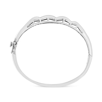 14K White Gold 3 1/3ctw Invisible Set Princess-Cut Diamond Wave Bangle Bracelet