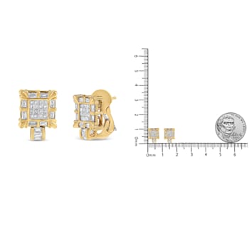 14K Yellow Gold 7/8ctw Princess and Baguette-Cut Diamond Square Framed
Huggie Hoop Omega Earrings