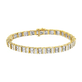 14K Yellow Gold 4.0ctw Alternating Baguette and Round Cut Diamond Tennis Bracelet