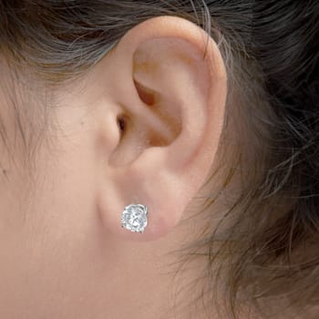 14K White Gold 4.0ctw Round Lab Grown Diamond Classic 4-Prong Stud
Earrings with Screw Backs