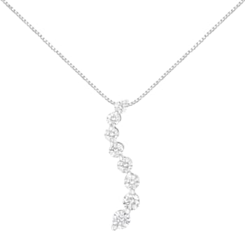 14K White Gold 3.0ctw Mixed Cut Diamond S Shaped Graduated 18"
Pendant w\chain