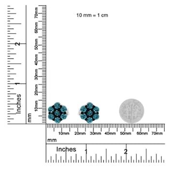 Sterling Silver Treated Blue Diamond Floral Stud Earrings .50ctw
