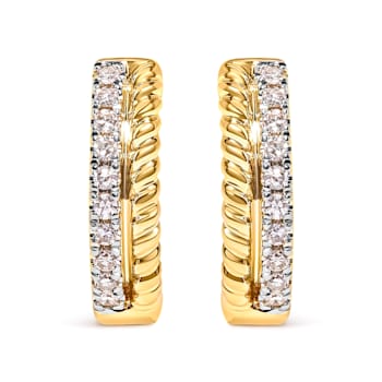 10K Yellow Gold 1/10 Cttw Diamond and Rope Twist Huggy Hoop Earrings
(H-I Color, I1-I2 Clarity)