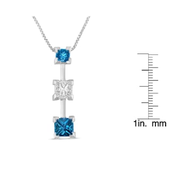 14K White Gold 7/8ctw Treated Blue and White Princess Cut Diamond
Pendant w\chain(H-I, SI2-I1)