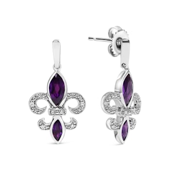 .925 Sterling Silver Marquise Cut Amethyst and Diamond Accent Fleur De
Lis Dangle Stud Earrings