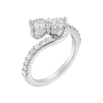 1.00ctw Two-Diamond Miracle-Set Bypass 10K White Gold Ring