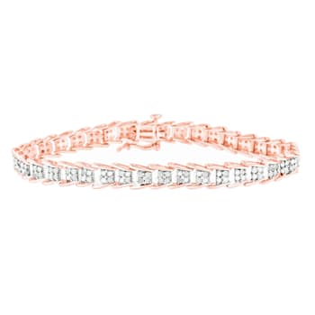 10K Rose Gold Over Sterling Silver 2 Ctw Diamond Wave Tennis Bracelet