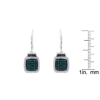 Rhodium Over Sterling Silver 3/4ctw Blue and White Diamond Cushion
Shaped Dangle Earrings