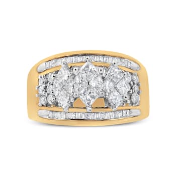 10K Two-tone 1 1/2ctw Pear Shaped 3 Stone Style Diamond Ring Band (H-I
Color, SI1-SI2 Clarity)