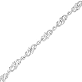 Sterling Silver Prong Set Diamond Accent Infinity Weave Link Bracelet