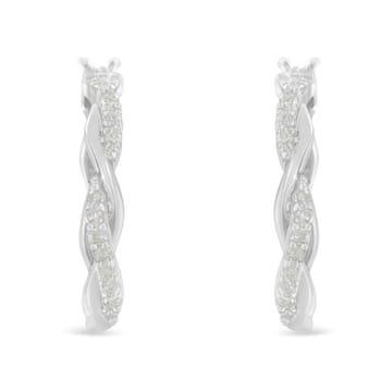 Sterling-Silver 1/4ctw Pave Set Diamond Twisted Spiral Hoop Earring