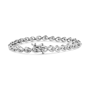 Sterling Silver .10ctw Round-Cut Diamond Link Bracelet