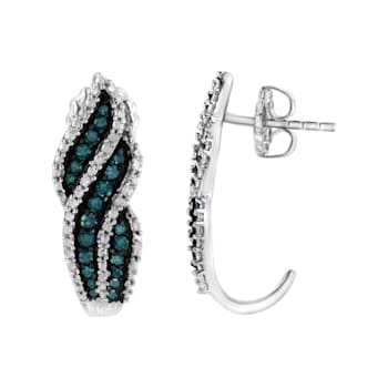 Sterling Silver .5ctw Treated Blue Diamond Dangling Stud Earrings
