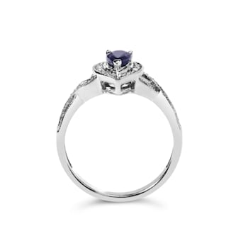 Sterling Silver 6x4mm Pear Sapphire Gemstone with Diamond Accent Fashion
Halo Ring