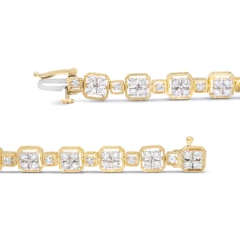 10K Yellow Gold 2.0 Cttw Diamond Square Link Bracelet (J-K Color, I2-I3
Clarity) - Size 7"