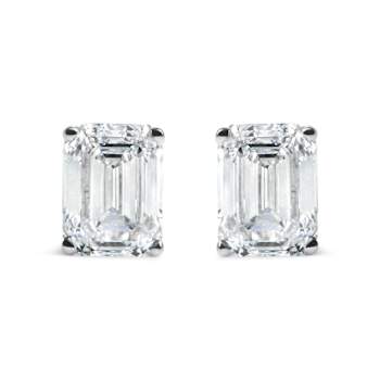 14K White Gold 2.0ctw Emerald Cut Lab Grown Diamond Solitaire Stud Earrings