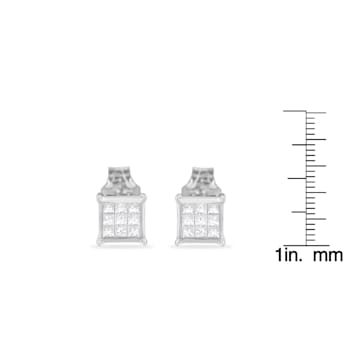 Sterling Silver Princess Cut Diamond Square Stud Earrings .30ctw