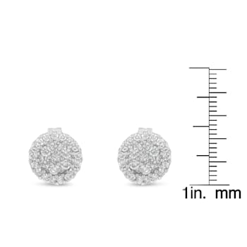 14K White Gold 1/2ctw Brilliant-Cut Diamond Halo-Style Cluster Round
Button Stud Earrings