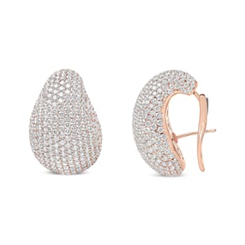 18K Rose Gold Micro Pave Diamond Sculptural Design Omega Clip Statement Earrings